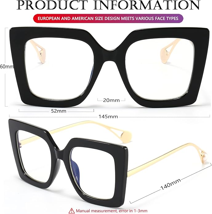 AIEYEZO Oversized Blue Light Glasses for Women, Anti Fatigue Prevent Headache Computer Eyeglasses