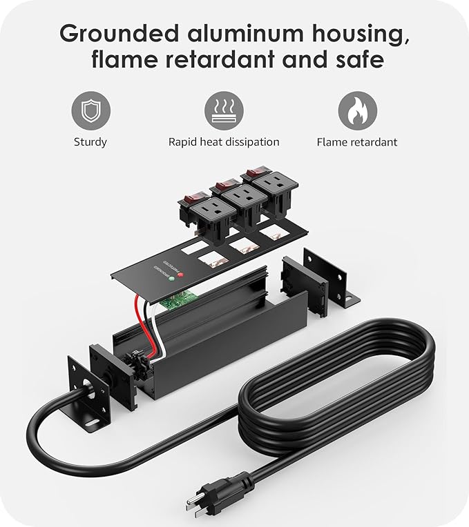 CCCEI 3 Outlet Heavy Duty Surge Protector Power Strip 20 Amp Individual Switches. 12 Gauge Extension Cord, Overload, Ground Protection. Garage Wall Mount Electric Extender, 4FT, Black.
