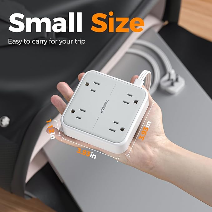 TESSAN 900J Surge Protector Power Strip, 4 Widely Spaced Outlets with 5 Ft Flat Plug Extension Cord, Small Charging Station for Home, Office, Dorm Room and Work from Home, Gray