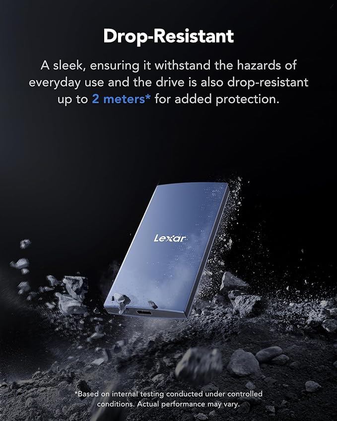 Lexar ES3 1TB External SSD, USB 3.2 Gen2 Portable SSD, PSSD Up to 1050MB/s Read, 1000MB/s Write, External Solid State Drive Compatible with iPhone 16/15 Series/Mac/PS5/XBOX/Laptop/PC, Blue