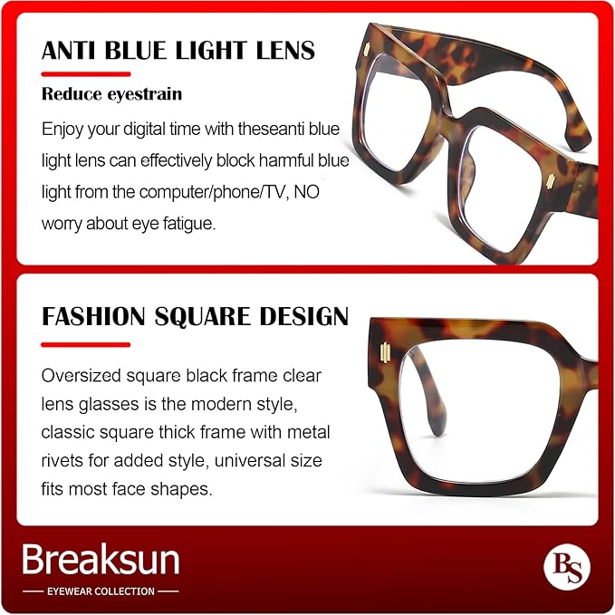 Fashion Oversized Blue Light Blocking Glasses for Women Men Trendy Big Square Frame Computer Eyeglasses
