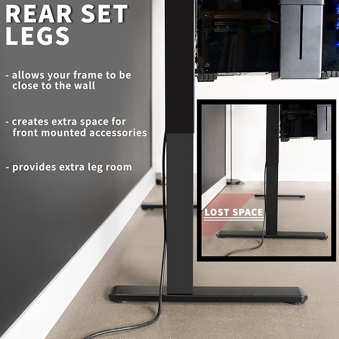 VIVO Electric Standing Desk Frame, Rear-Set Legs, Single Motor Memory Controller Height Adjustment, Frame Only, Black, DESK-100E-RB