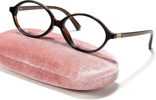 Slocyclub Fashion Oval Blue Light Blocking Glasses for Women Men Vintage Oval Small Frame Eyeglasses Retro Glasses with Eyeglass Case, Brown