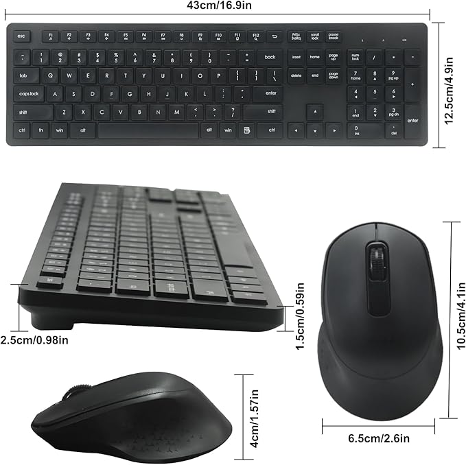 Wireless Keyboard and Mouse Combo, Quiet and Soft 2.4G Full Size Computer Keyboard and Ergonomic Wireless Mouse for Windows, Mac Desktop/Laptop/PC/PS, Black