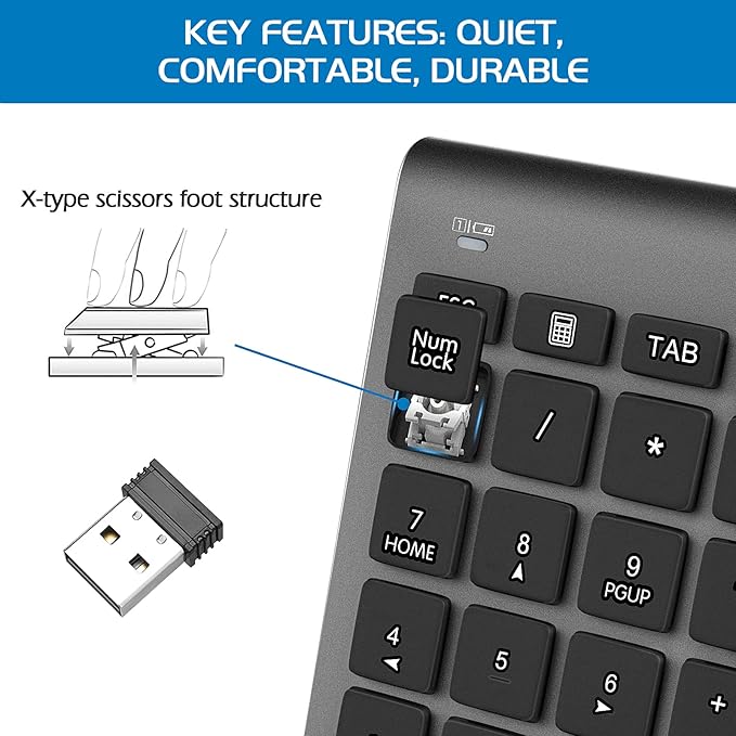 Foloda Number Pad for Laptop, 10 Keys USB Number Numeric Keypad Numpad, 22 Keys Wireless Numberpad Keyboard Laptop Accessories for PC Desktop Surface Pro Notebook