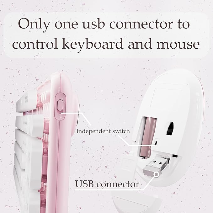 x UBOTIE Colorful Wireless Keyboard and Mouse Combo, Full-Sized Office Keyboard with Typewriter Flexible Keys, 2.4GHz Dropout-Free Connection, Optical Mouse for PC Laptop(Pink White)