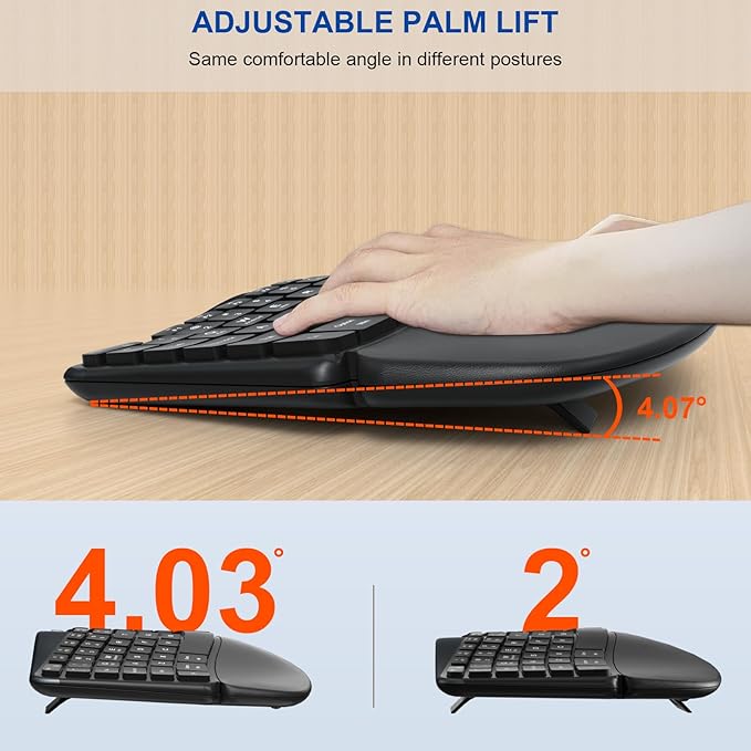 Ergonomic Wireless Keyboard and Mouse, MK835 Ergo Bluetooth/2.4G Split Design Keyboard Mouse Combo with Cushioned Palm Rest, Multi-Device, Wave Keys, Rechargeable, for Windows/Mac/Android