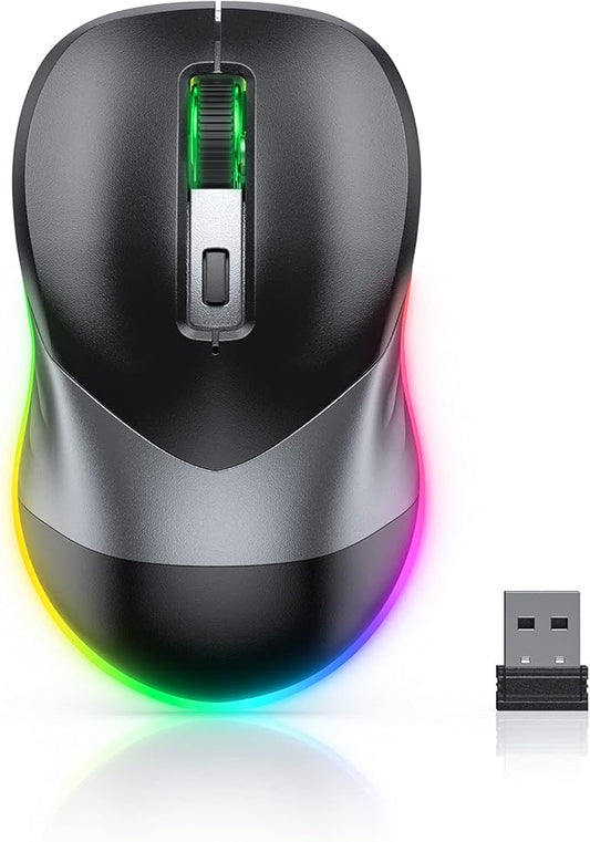 PEIOUS Wireless Mouse, Jiggler Mouse for Laptop - LED Mouse Rechargeable Computer Mice Mouse Mover Undetectable Random Movement with On/Off Button Keeps Computer Awake - Black&Grey