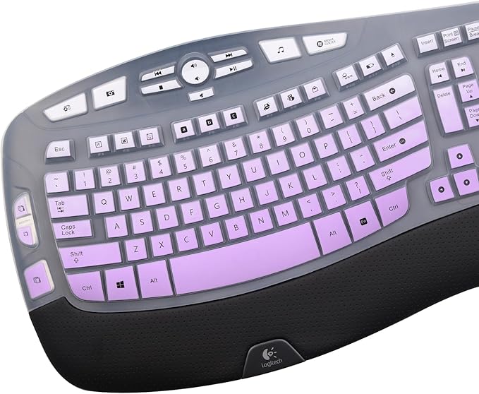 Keyboard Cover for Logitech K350 Wireless Wave Keyboard,& MK570 MK550 Wireless, Logitech K350 MK550 MK570 Keyboard Accessories Protective Skin-Rainbow-OmbrePurple