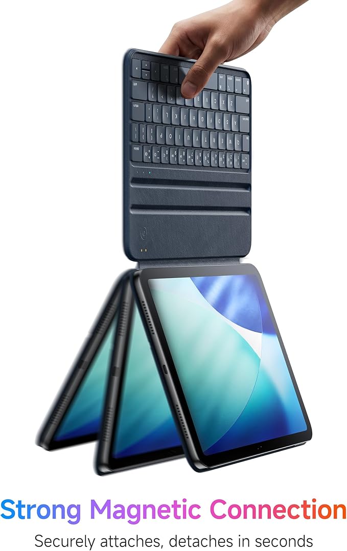 HOU Slim Bluetooth Keyboard Case for iPad Air 11 inch M4/M3/M2(2026/2025/2024), Air 5th/4th, Pro 11 (1st-4th Gen), Smart Folio, Magnetic Stand (2 Angles), Magnetic Charging, Synthetic Leather, Blue