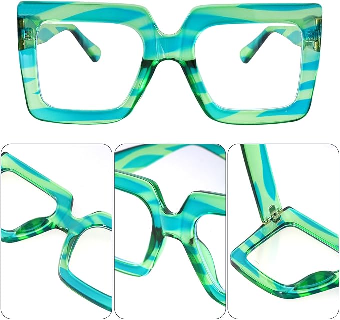 hoyuwak Oversized Square Blue Light Glasses Big Frame Computer Eyewear Thick Fashion Clear Glasses for Women Fashion