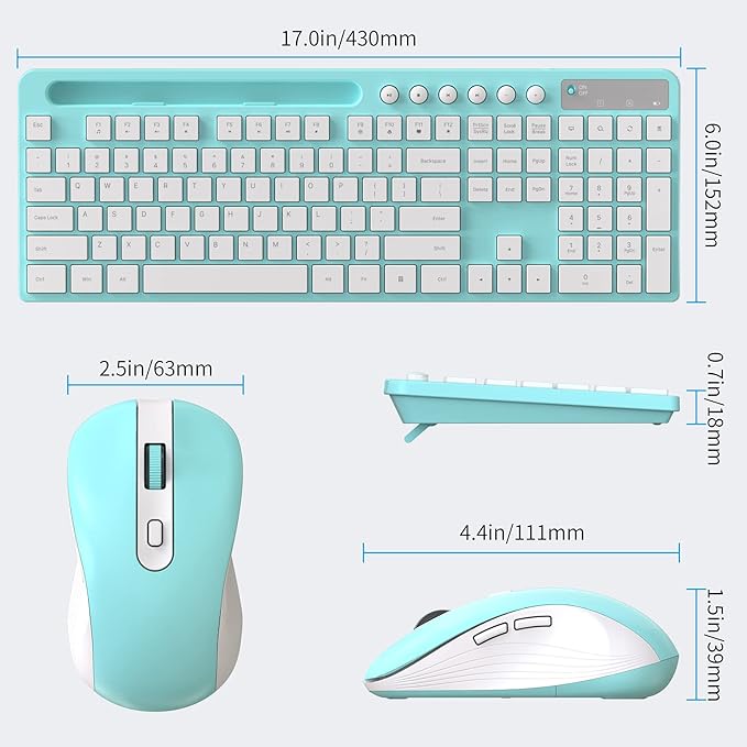 Wireless Keyboard and Mouse Combo, MARVO 2.4G Ergonomic Wireless Computer Keyboard with Phone Tablet Holder, Silent Mouse with 6 Button, Compatible with MacBook, Windows (Blue)