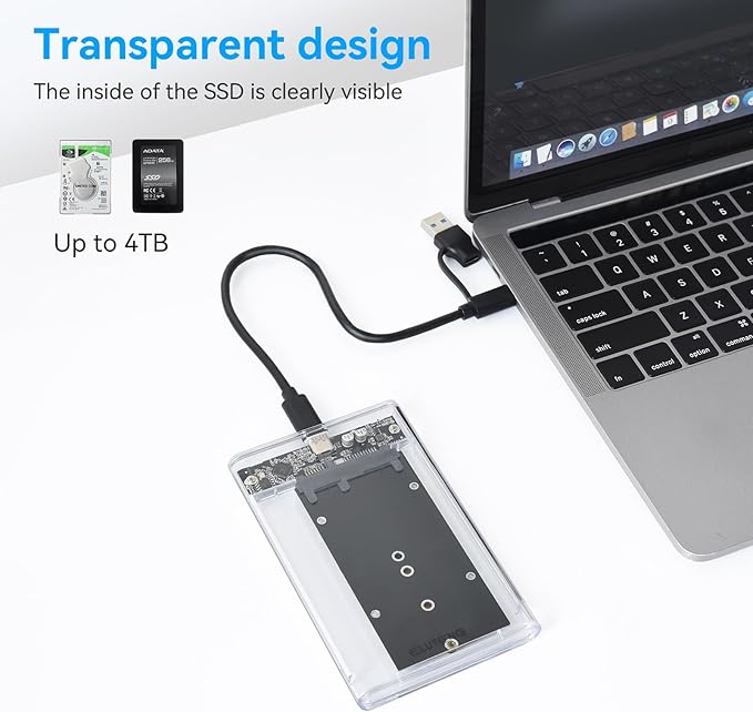 ELUTENG 2.5'' Hard Drive Enclosure 5Gbps USB 3.0 to SATA External Hard Drive Enclosure Tool Free Hard Drive Case for 7mm 9.5mm HDD SSD 4TB Capacity Support UASP Compatible with WD Seagate Samsung