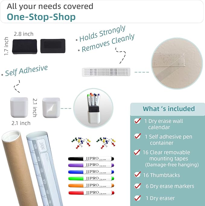 2026 Large Dry Erase Wall Calendar - 52x36 Inches - Blank Undated Yearly Calendar - Whiteboard Premium Laminated Planner - Reusable Laminated Office Jumbo 12-Month Calendar (Vertical)