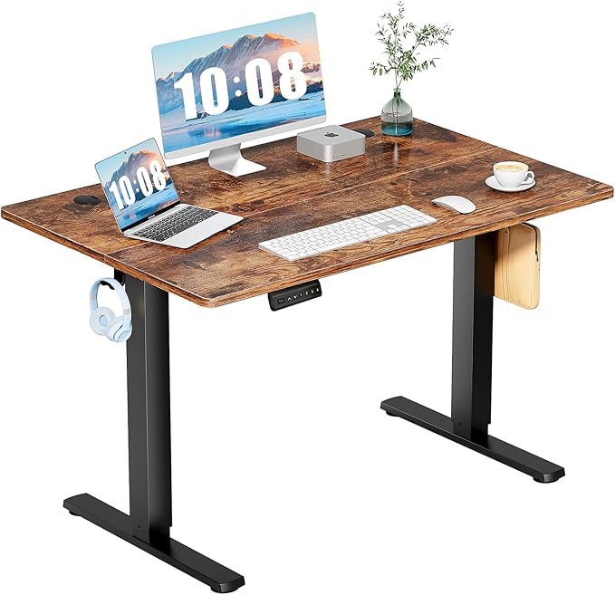 DUMOS 48 Inch Electric Standing Desk Height Adjustable, Sit to Stand Up Computer Workstations Work PC Table Home Office Study Writing Gaming Desks with Memory Presets for Walking Pad, Bedroom, Rustic