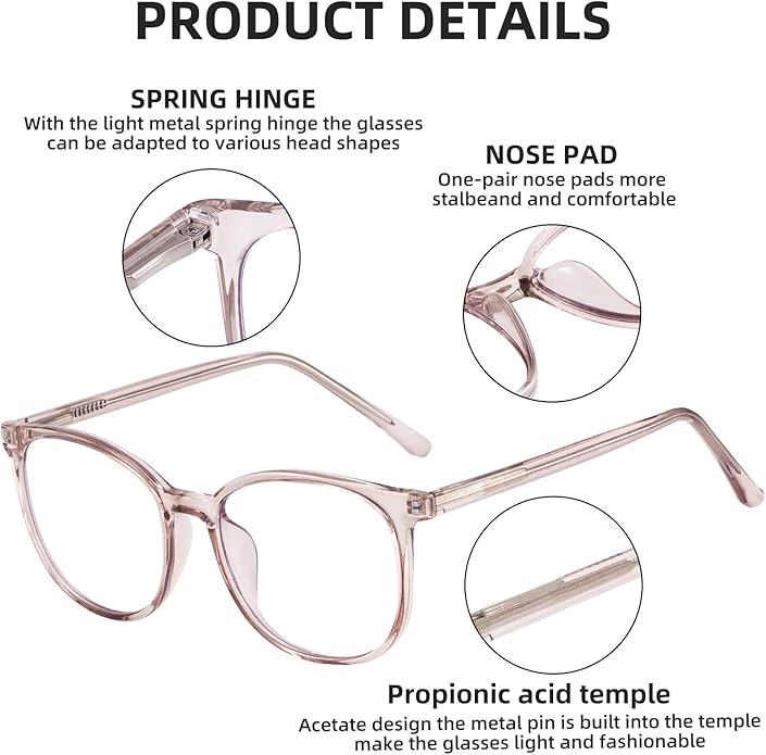 FONHCOO Blue Light Blocking Glasses Fashion Round TR90 Frame Transparent Eyewear Anti UV Computer Glasses for Women Men