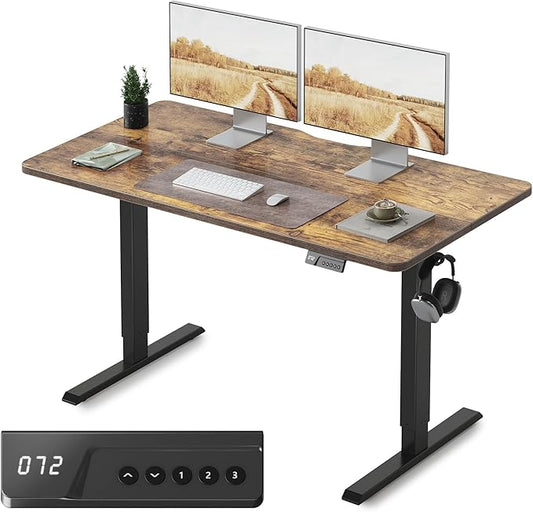 FEZIBO Electric Standing Desk, 55 × 24 Inches Height Adjustable, Sit and Stand Up, Home Office Computer Desk (Rustic Brown)