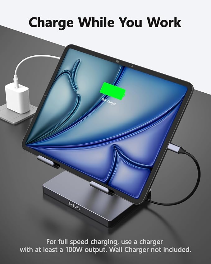 iPad Pro USB C Hub Stand, 9 in 1 Adapter for iPad Air M5 M3 M4 13 12.9 Inch Docking Station 4K 60Hz HDMI, RJ45 Ethernet, SD/TF Card Reader, 3 USB 3.0, 3.5mm Audio, iPad Accessories Samsung Tablet Dock