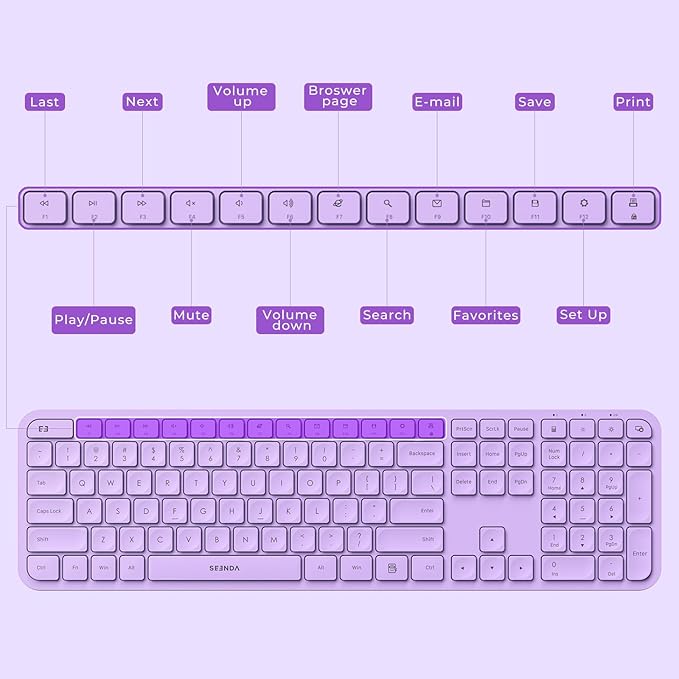 Wireless Keyboard and Mouse Combo - seenda Full Size 2.4G USB Wireless Keyboard Mouse Set, Quiet Cordless Computer Keyboard Mouse for Windows, Laptop, PC - Purple
