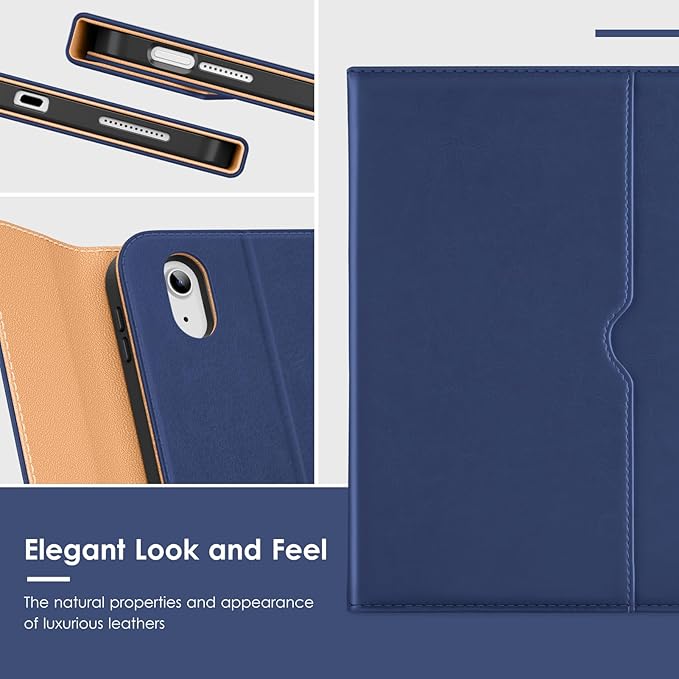VIKESI Keyboard Case for iPad (A16,2025) 11th Generation/iPad 10th Generation Case (10.9" 2022),Premium Leather Smart Cover,Built-in Breathing Light,Function Row,Pencil Holder,Card Slots - Navy Blue