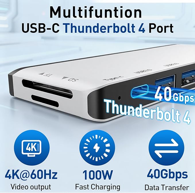 Surface Pro 12 Docking Station, Quad Display Surface Pro 12 USB Hub with Dual 4K HDMI, Thunerbolt 4 Hub (4K@60Hz Display+ 40Gbps Data+ 100W Charge), 2 USB3.0, SD/TF, Audio for Surface Pro 12 inch 2025