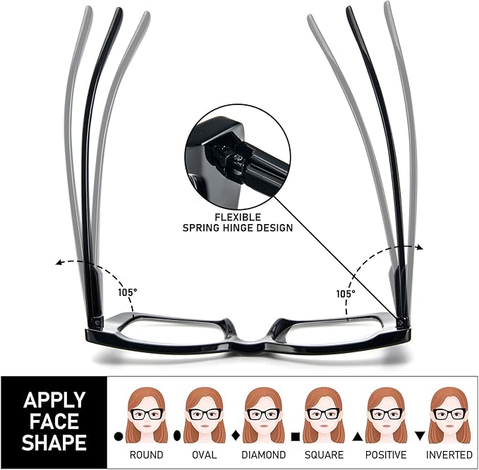 REAVEE Oversized Square Reading Glasses Oprah Style for Women, Blue Light Blocking Large Frame Computer Readers Spring Hinge