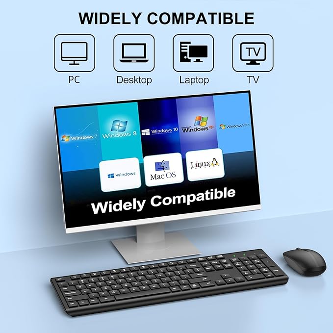 Wireless Keyboard and Mouse Combo, Full-Size Silent Ergonomic Keyboard and Optical Mouse, Long Battery Life, 2.4G Lag-Free Cordless Mice Keyboard for Laptop/Mac/PC/Windows(2 Packs