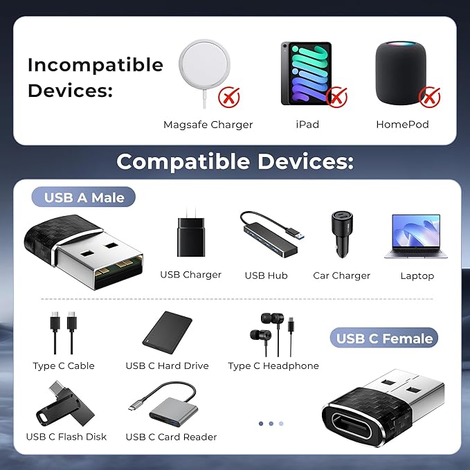 Basesailor USB to USB C Car Adapter 3Pack,Type C CarPlay Charger,USBC Female to USBA Male Converter for Apple iPhone 17 17e Air 16 15 Pro Max,Samsung S26 S25 A55,Not for iPad/Magsafe/HomePod