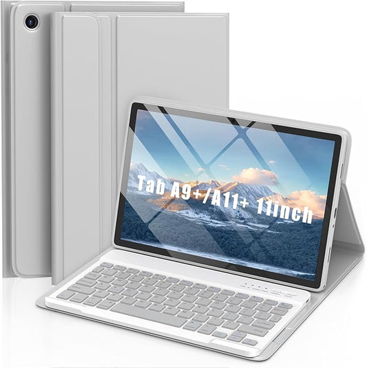 MMK Galaxy Tab A9 Plus Case with Keyboard (11" 2023), Compatible with Samsung A11 Plus Tablet Case Keyboard (11" 2025, SM-X230, SM-X236B), Wireless Detachable-Gray