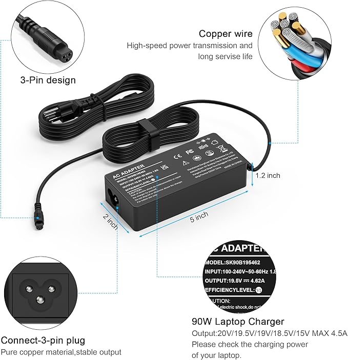 Universal AC Adapter 90W Laptop Charger Compatible with Lenovo HP Dell ASUS Acer Samsung Gateway Notebook Ultrabook Chromebook Pavilion EliteBook Inspiron Latitude ThinkPad and More with 16 Tips