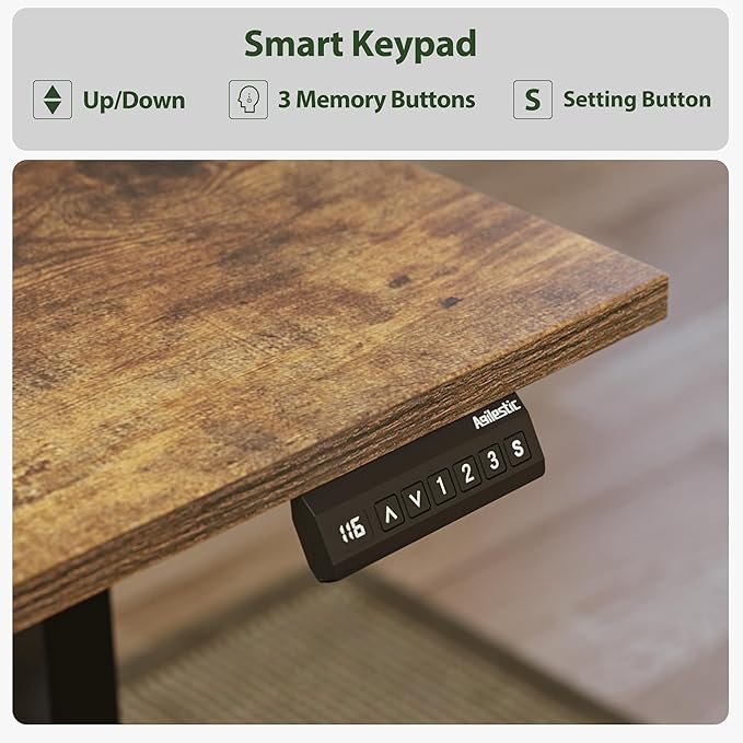 Agilestic L Shaped Standing Desk 63 x 55 inch Adjustable Height, Electric Corner Standing Desk, Sit Stand Computer Table with Splice Board, Rustic Brown