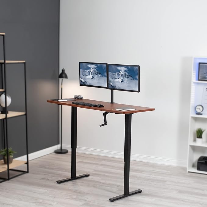 VIVO Manual Height Adjustable 60 x 24 inch Stand Up Desk, Dark Walnut Solid One-Piece Table Top, Black Frame, Standing Workstation with Foldable Handle, DESK-KIT-MB6D