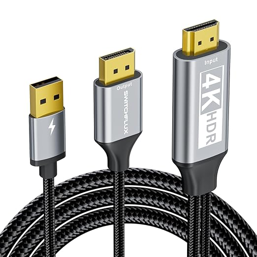 Active HDMI to DisplayPort Cable,（4K@60Hz,1080P@120Hz） 3FT Uni-Directional HDMI (Source) to DP (Display) Braided Cord Compatible with PC,Laptop,AMD,NVIDIA,PS5,Xbox