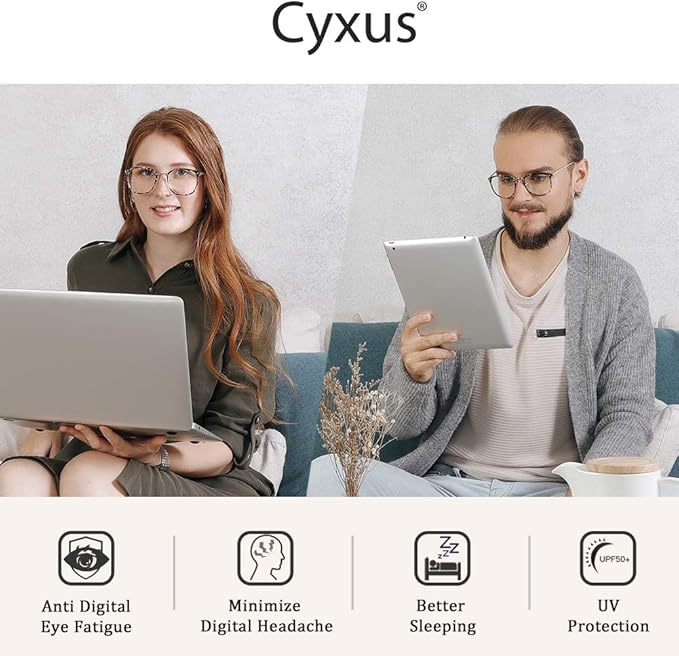 Cyxus 2 Pack Blue Light Glasses for Women, Blue Light Blocking Eyeglasses for Women Round Computer Eyewear Anti Eye Strain Glasses