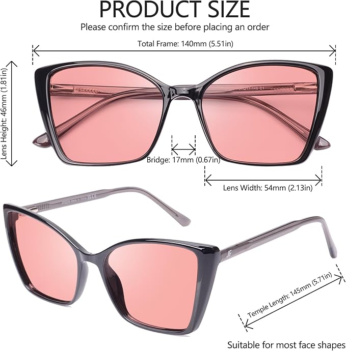 Women's Fluorescent-41 Rose Cat Eye Tinted Blue Light Blocking Glasses for Migraine, Light Sensitivity, Photophobia & LED Gaming Computer Screen Glare