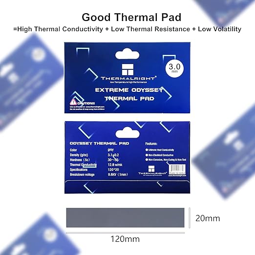 Thermalright Thermal Pad 3mm 12.8 W/mK, 120x20x3mm, Non Conductive Highly Efficient Heat Resistance, Odyssey Silicone Thermal Pads for PC PS5 PS4 Laptop Heatsink GPU/CPU/SSD/IC/VRAM/LED Cooler