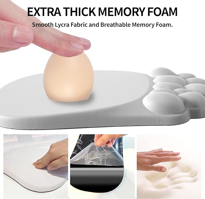 Ergonomic Mouse Pad and Keyboard Rest, 2 in 1 Cloud Wrist Rest + Cloud Mouse Pad, Non-Slip, Relieve Wrist Pain, White