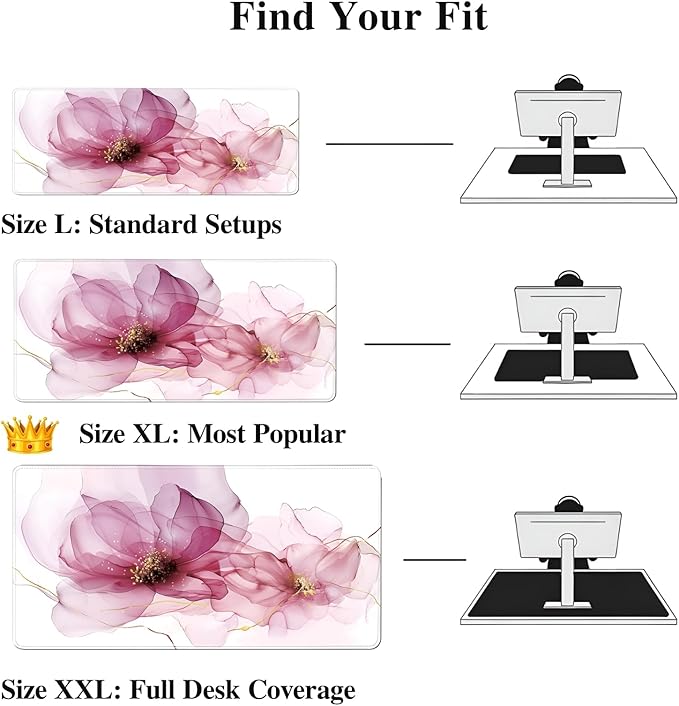 XL Abstract Floral Mousepad (35.4 x 15.7 Inch), Extra Large Pink Fluid Art Desk Mat, Dreamy Rose & Gold Vein Pattern, Waterproof Gaming Keyboard Surface, Aesthetic Table Cover