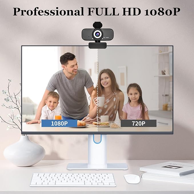 1080P HD Webcam for PC with Auto Focus & Noise Cancelling Mic - Plug and Play Computer Camera for Video Conferencing, Online Classes, Live Streaming - Ideal for Remote Workers/Students/Gamers