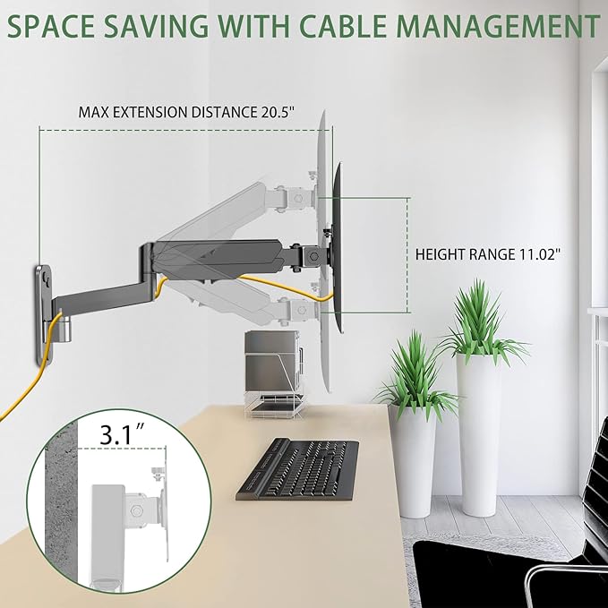 UPGRAVITY Monitor Wall Mount for 17-32 inch Flat/Curved Screen, Computer Monitor Wall Mount Arm Holds up to 17.6lbs, Tilt, VESA 75x75/100x100 mm