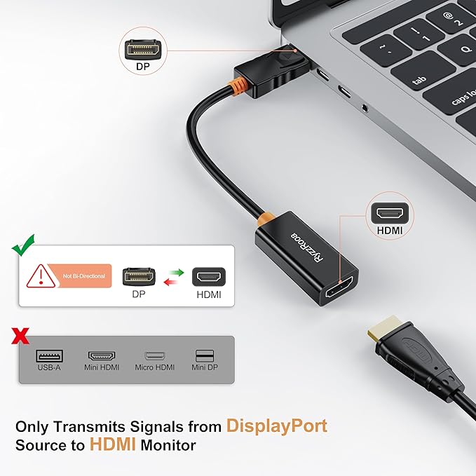 4K DisplayPort to HDMI Adapter, 10 Pack, Gold-Plated Male Display Port to Female HDMI Adapter, Uni-Directional DP to HDMI Adapter Cable Compatible with PC, Laptop, Monitor, Projector