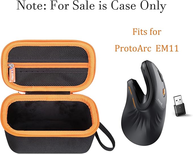 Case for ProtoArc Ergonomic Mouse, Travel Carrying Case Compatible with ProtoArc EM11 NL Bluetooth Rechargeable Wireless Vertical Mouse (Black-Orange)