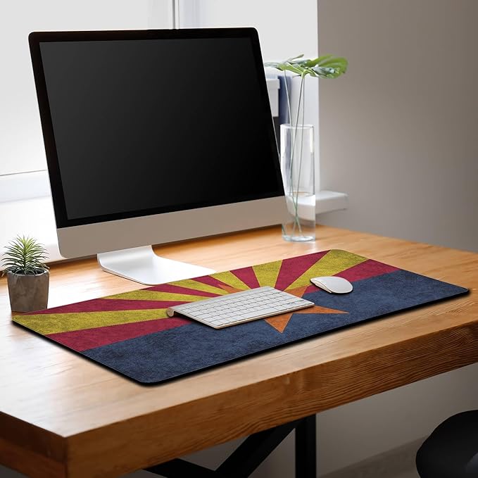 Gaming Desk Mat - Yellow Modern Mouse Pad, Extra Large Non-Slip Rubber Base, 35.4" X 15.7" for Work, Game, Office, Home - Arizona State Flag