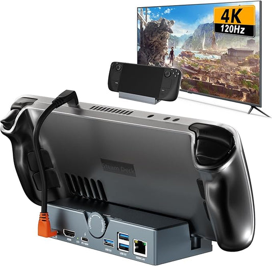 Steam Deck Dock - USB C Docking Station with Adjustable Stand, 100W PD Charging Dock with 4K@120Hz HDMI 2.1,Gigabit Ethernet,3 USB 3.0 Port, for Steam Deck OLED/ROG Ally/Legion Go S