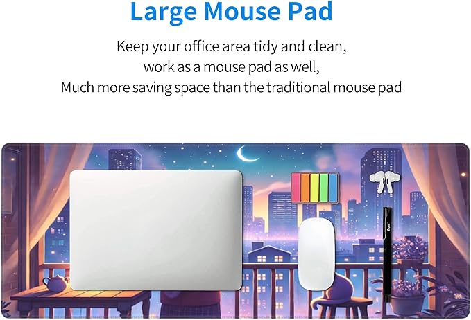 Cute Kawaii Cat Desk Mat Large Gaming Mouse Pad Cute Kawaii Cat Extended Mousepad Big in Laptop Computer Mouse Keyboard Mat for Office Desk Decor 31.5x12 in