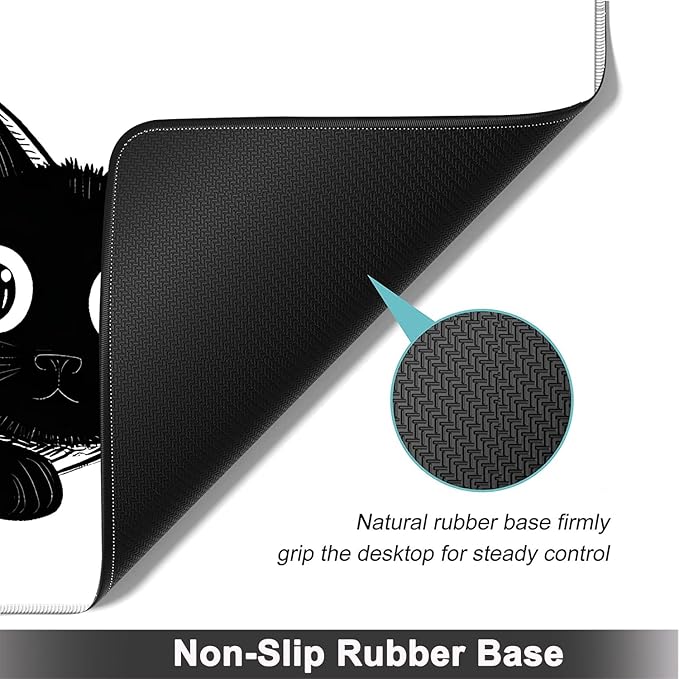 Large Mouse pad and Keyboard Support Set, Ergonomic Memory Foam Keyboard Wrist Rest, Extended Gaming Mouse Pad with Stitched Edges, Socially Anxious Cat White XXL Desk Mat (31.5 X 11.8 in)