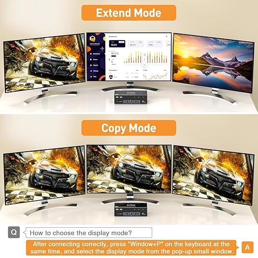 KVM Switch 3 Monitors 3 Computers 8K@60Hz/4K@120Hz, HDMI DP KVM Switches for 3 PC Sharing Triple Monitor and Keyboard Mouse with Power Adapter, Wired Extend Controller and USB3.0 Cables