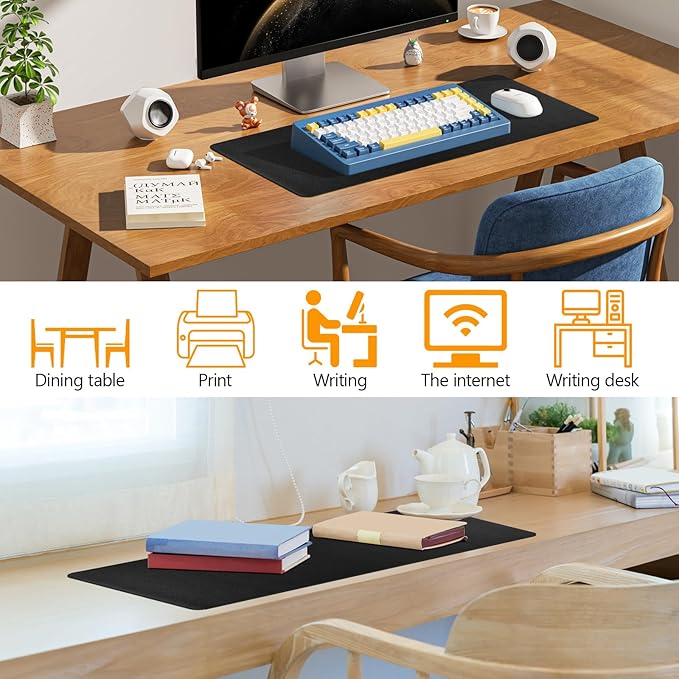 Black Leather Desk Mat Large Mouse Pad, Waterproof Desk Pad for Keyboard and Mouse, Non-Slip Computer Desk Protector, Smooth Mouse Movement Desk Mat for Home and Office(23.6"×13.8")