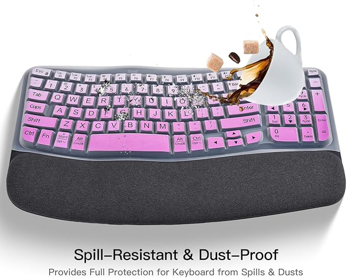 Large Print Keyboard Cover Skin for Logitech Wave Keys MK670 Combo Keyboard Skin, Logitech Wave Keys Wireless Ergonomic Keyboard Cover Protector Skin Accessories, Ombre Purple