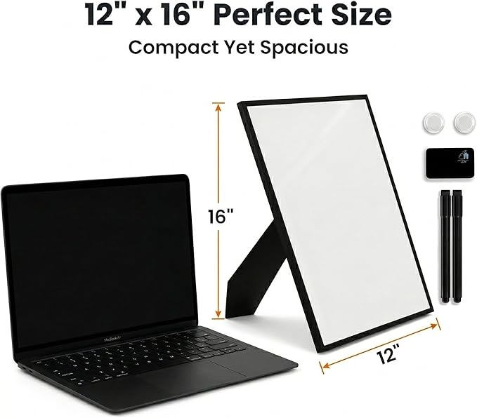 Small Dry Erase Board with Stand & Wall Mount 12"x16" – Vertical & Horizontal Desktop Whiteboard, Magnetic White Board with Aluminum Frame, Markers, Eraser & Magnets Included